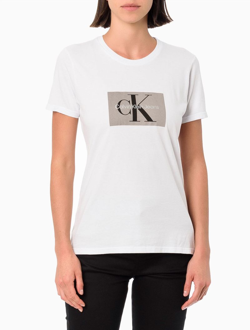 blusa feminina estampa logo reissue calvin klein jeans branco - C&A