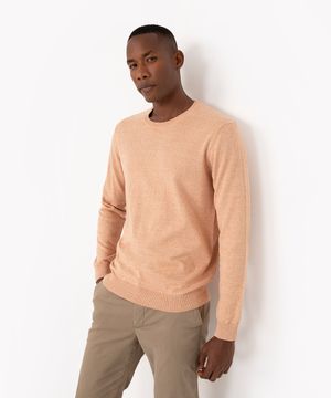 suéter em tricô gola redonda laranja