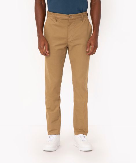 calça slim de sarja kaki