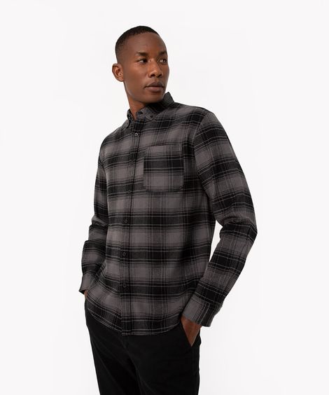 camisa de flanela xadrez manga longa cinza escuro