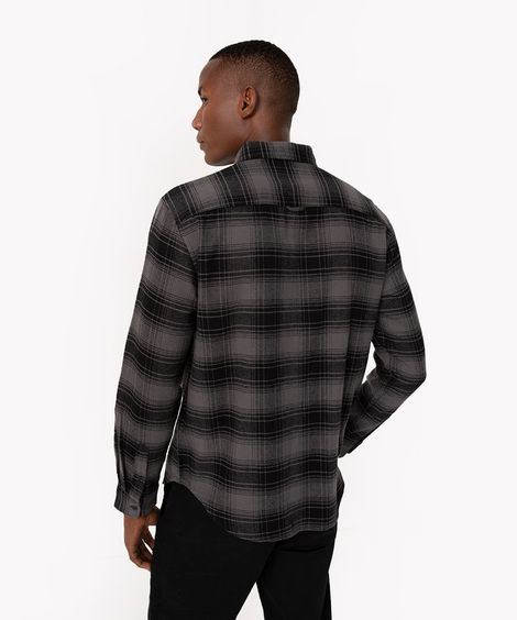 camisa de flanela xadrez manga longa cinza escuro
