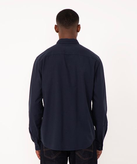 camisa comfort oxford manga longa - azul marinho