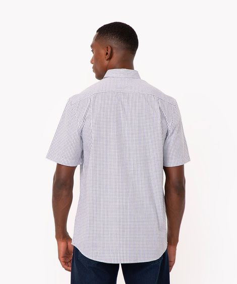 camisa comfort xadrez manga curta azul marinho