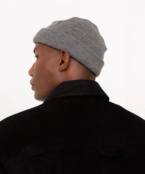 gorro de tricô com dobra cinza mescla escuro
