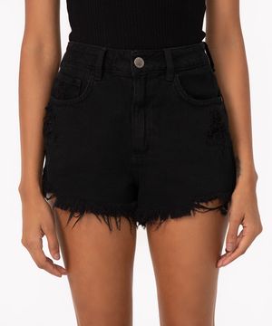 short de sarja destroyed cintura super alta preto