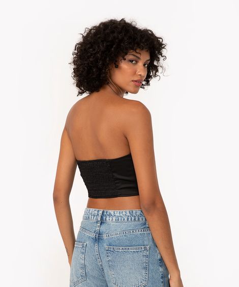 top corset acetinado com barbatanas preto