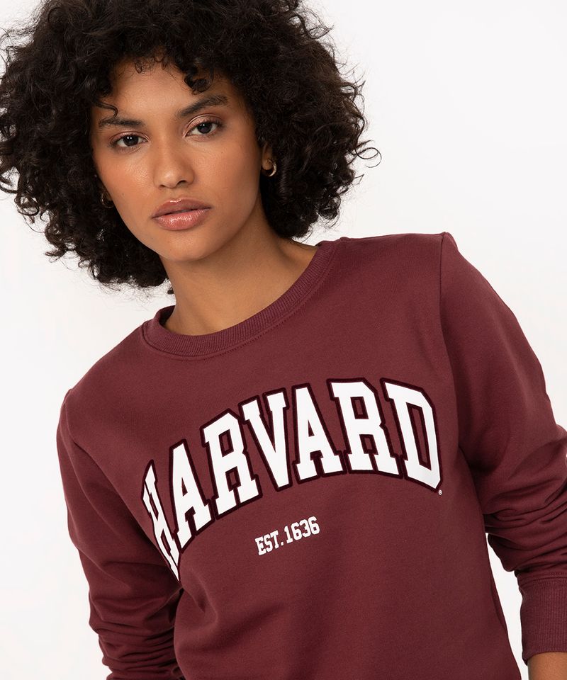 blusa de moletom harvard flocado decote redondo vinho - C&A