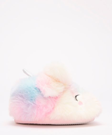 pantufa infantil de pelúcia unicórnio rosa