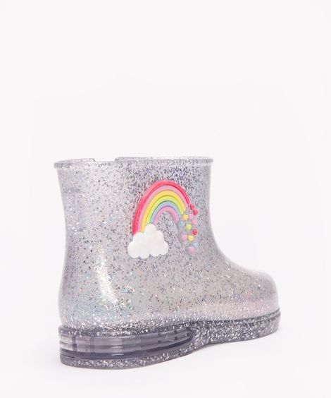 galocha infantil glitter arco-íris com luz prata