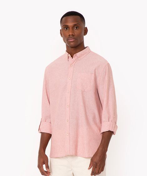 camisa comfort com linho manga longa rosa