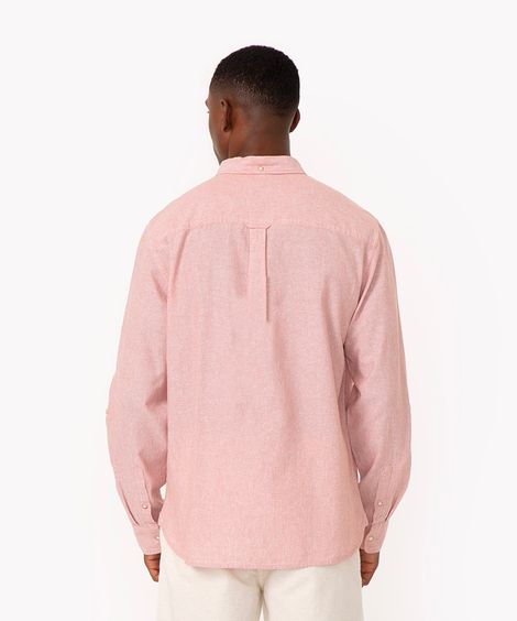 camisa comfort com linho manga longa rosa