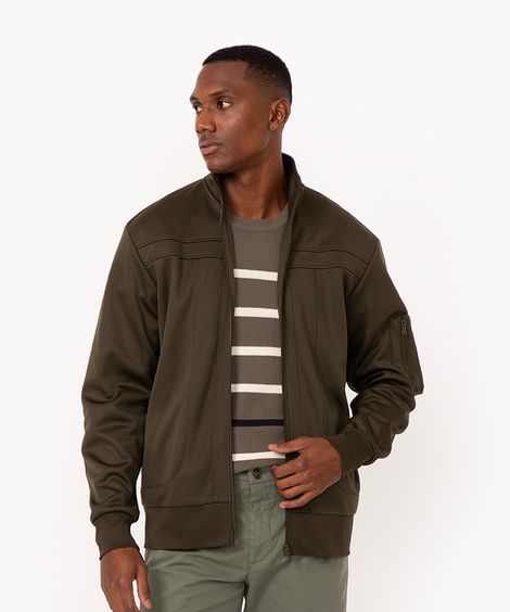 jaqueta de moletom slim gola alta verde militar
