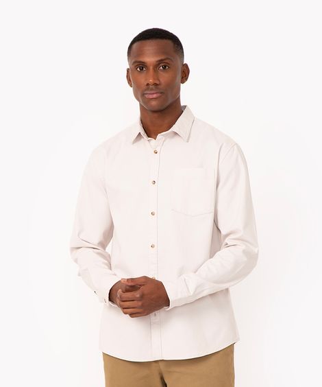 camisa de algodão comfort manga longa bege claro