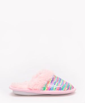 pantufa chinelo infantil pelúcia paetê rosa