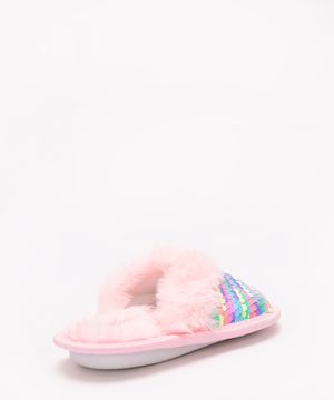 pantufa chinelo infantil pelúcia paetê rosa