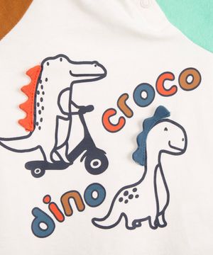 camiseta infantil de algodão manga curta croco dino off white