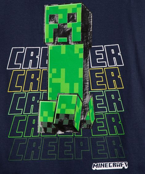 camiseta infantil de algodão manga curta minecraft azul marinho