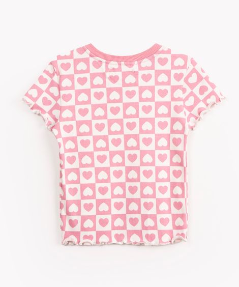blusa infantil manga curta corações rosa