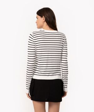 suéter de tricot básico listrado - off white