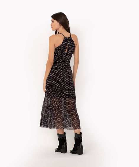 vestido de tule halterneck midi poá preto