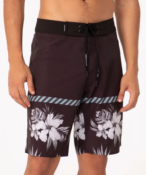bermuda reta floral com cordão preto