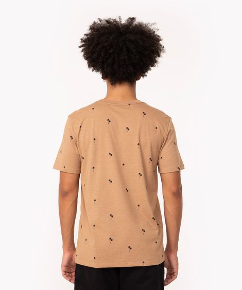 camiseta coqueiros manga curta gola redonda bege