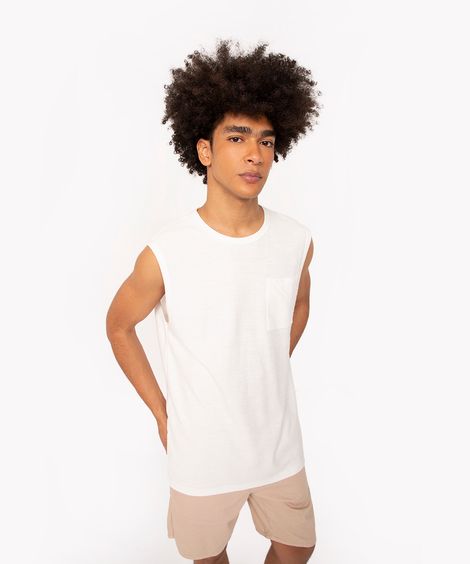 regata machão de moletinho com bolso gola redonda off white