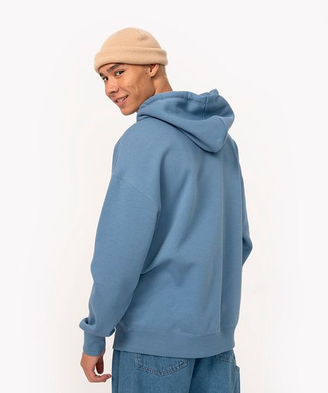blusão de moletom oversized com capuz e bolso canguru azul