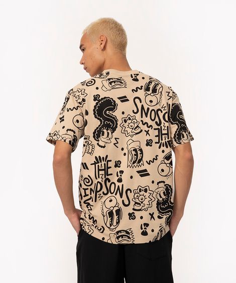 camiseta de algodão manga curta os simpsons bege claro