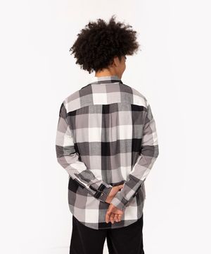 camisa de flanela xadrez manga longa cinza escuro