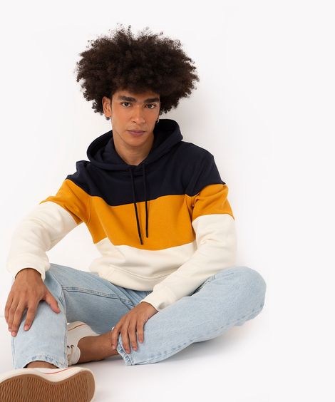 blusa de moletom com recortes e capuz amarelo