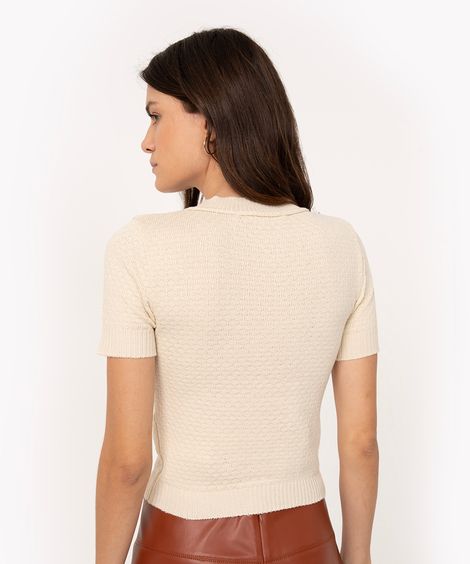 blusa de tricot manga curta areia