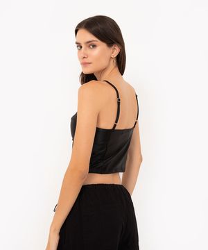 top cropped corset acetinado preto