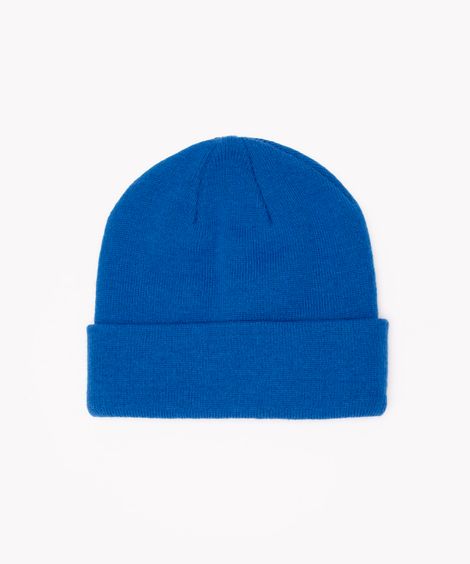 gorro de tricô com dobra azul