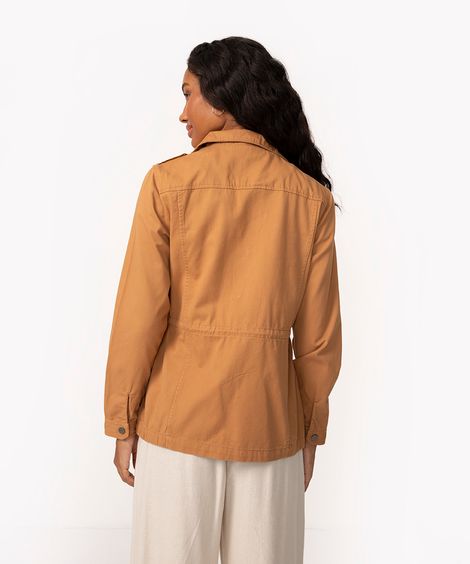 jaqueta parka de sarja com bolsos - caramelo