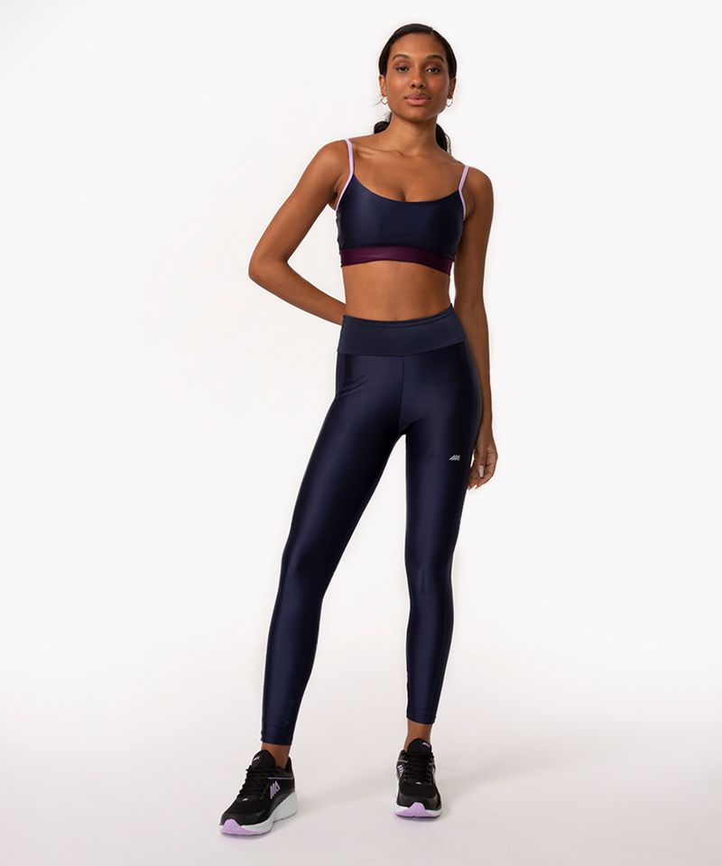 calça legging cintura alta com recorte canelado esportiva ace azul marinho  - C&A