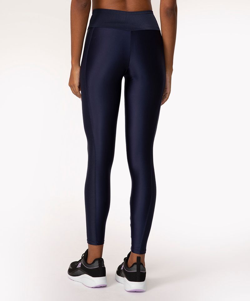 calça legging cintura alta com recorte canelado esportiva ace azul marinho  - C&A