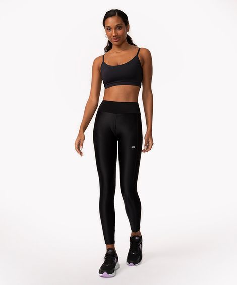 calça legging cintura alta com recorte canelado esportiva ace preta