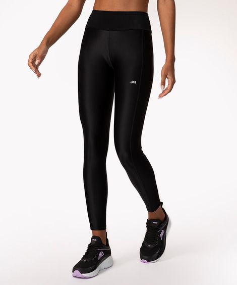 calça legging cintura alta com recorte canelado esportiva ace preta
