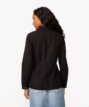 jaqueta parka de sarja com bolsos - preto