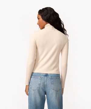 blusa de malha canelada manga longa bege