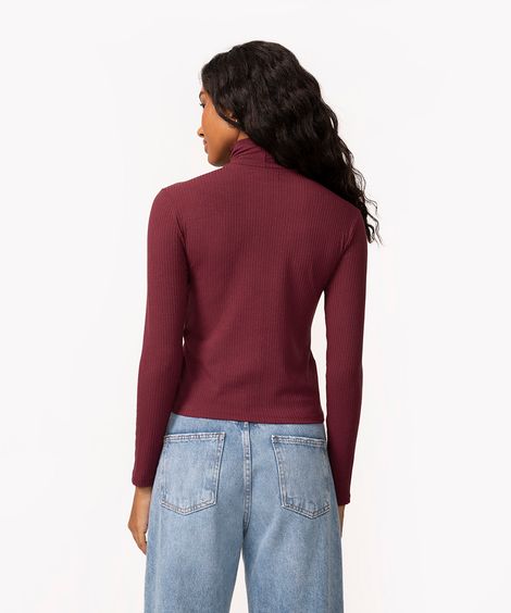 blusa de malha canelada manga longa gola alta vinho