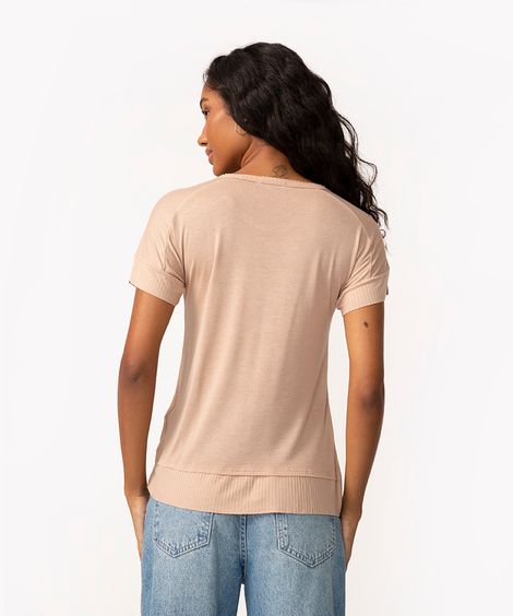 blusa de tricô com recorte e manga curta bege claro