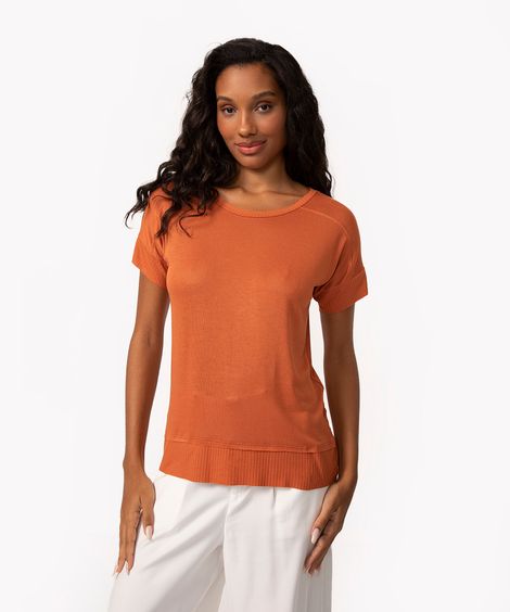blusa de tricô com recorte e manga curta laranja