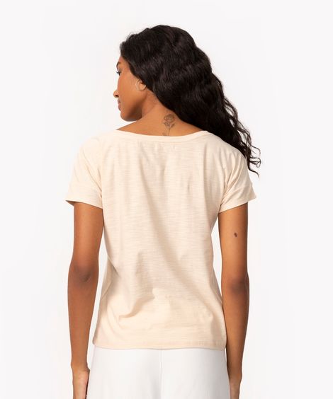 blusa de malha flamê manga curta bege