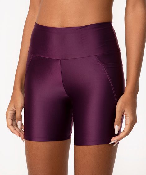 bermuda cintura alta com recortes e bolsos esportiva roxo