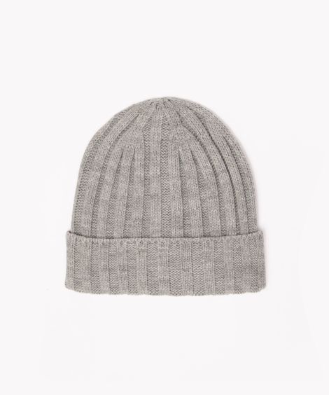 gorro de tricô canelado com dobra cinza mescla