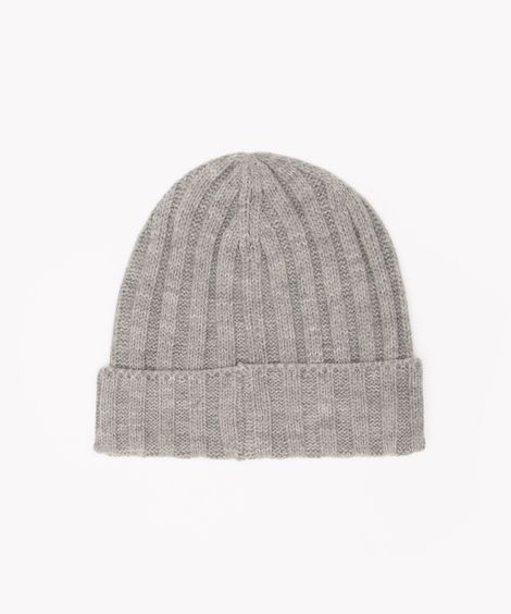 gorro de tricô canelado com dobra cinza mescla