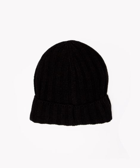 gorro de tricô canelado com dobra preto