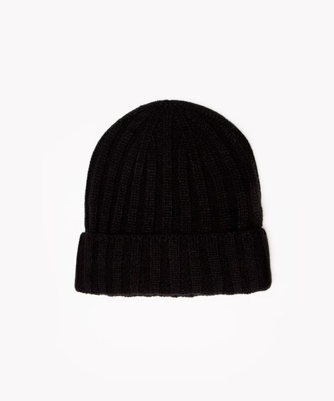 gorro de tricô canelado com dobra preto